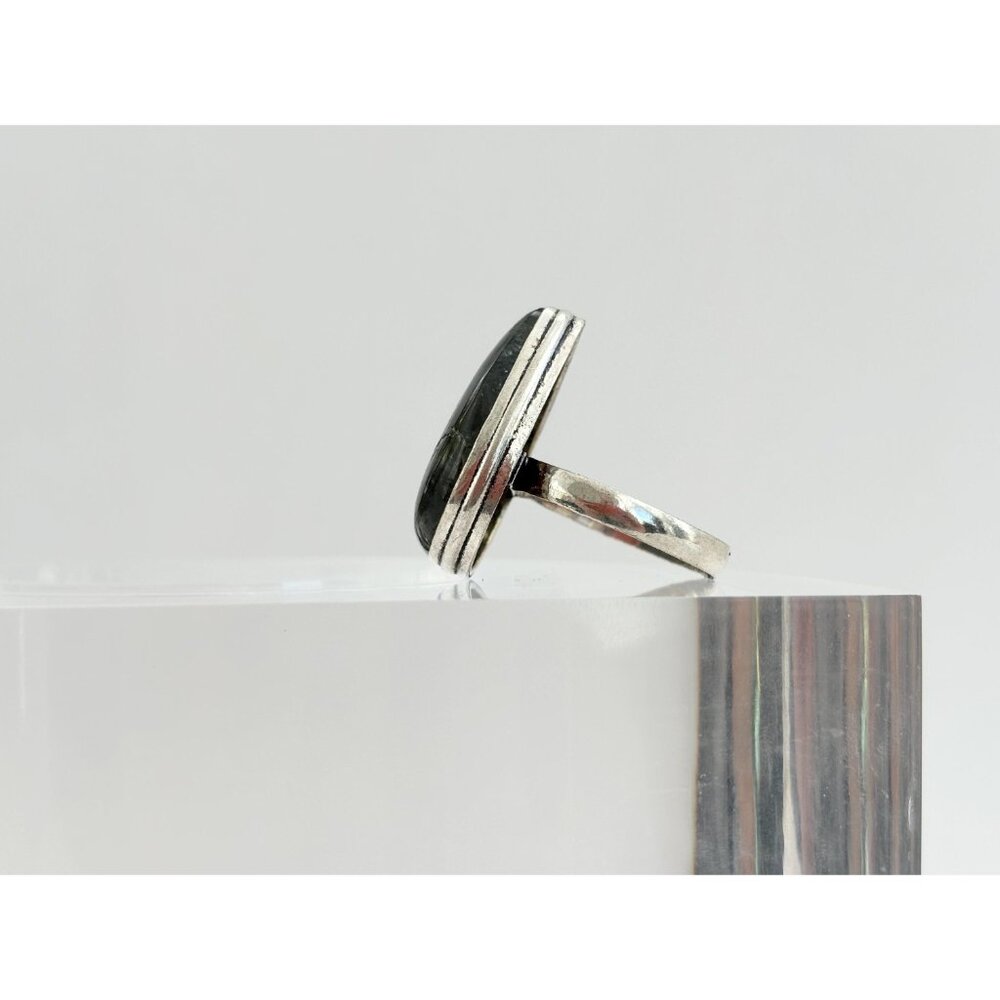 Teardrop Shaped Labradorite Vintage Sterling Silver Cabochon Ring - sz 12 - Picture 5 of 10